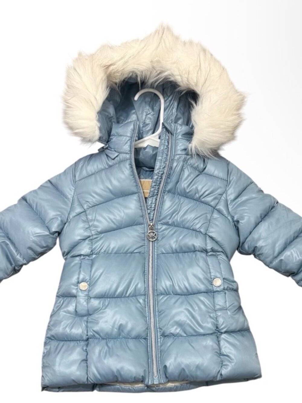 Michael Kors powder blue faux fur hood puffer coat 2T NWT